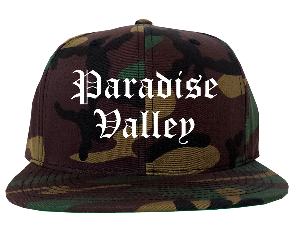 Paradise Valley Arizona AZ Old English Mens Snapback Hat Army Camo
