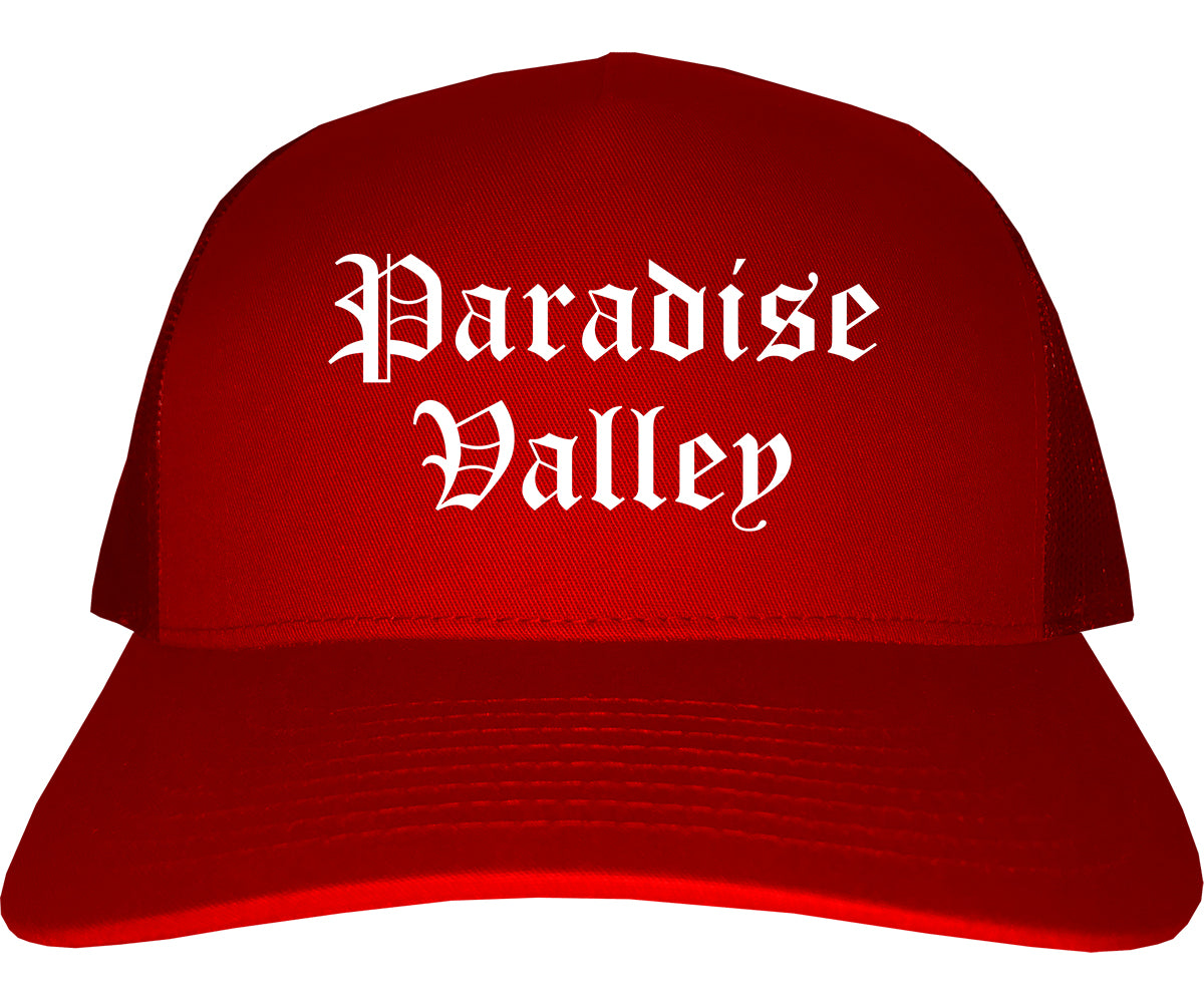 Paradise Valley Arizona AZ Old English Mens Trucker Hat Cap Red
