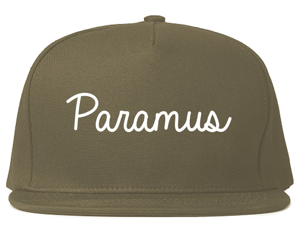 Paramus New Jersey NJ Script Mens Snapback Hat Grey