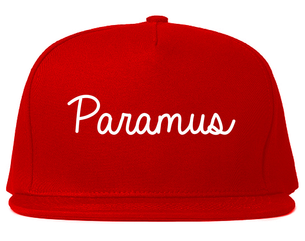 Paramus New Jersey NJ Script Mens Snapback Hat Red