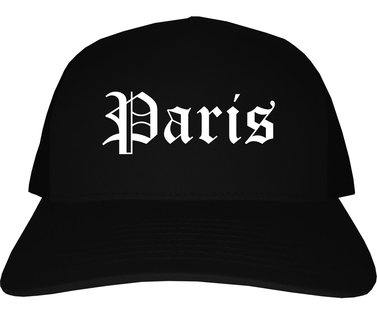 Paris Kentucky KY Old English Mens Trucker Hat Cap Black