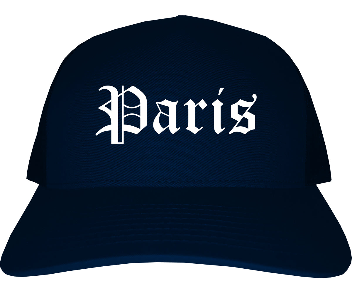 Paris Kentucky KY Old English Mens Trucker Hat Cap Navy Blue