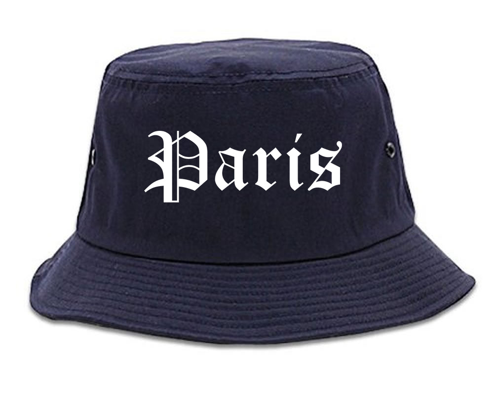 Paris Tennessee TN Old English Mens Bucket Hat Navy Blue