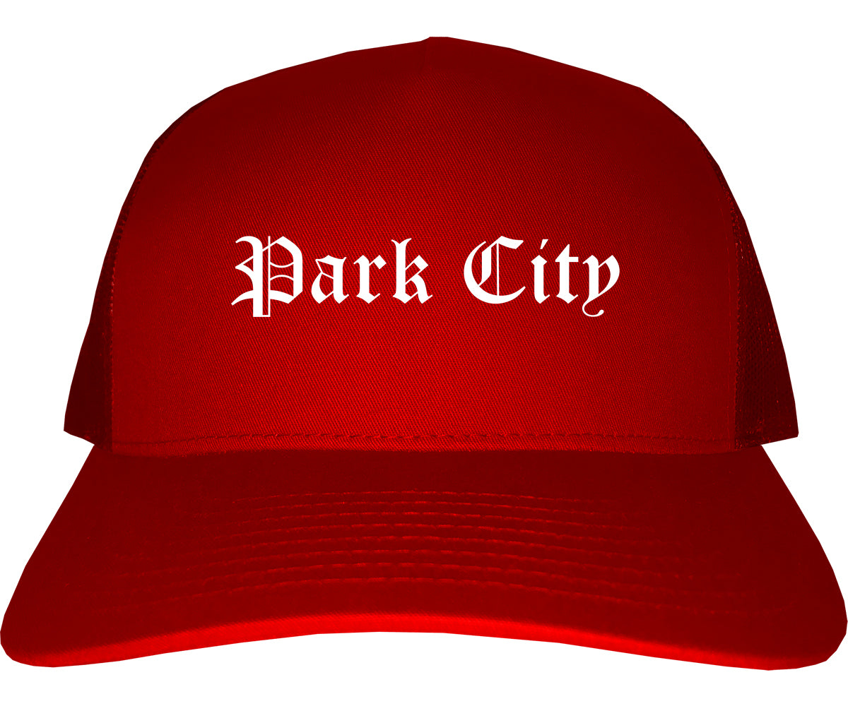 Park City Illinois IL Old English Mens Trucker Hat Cap Red