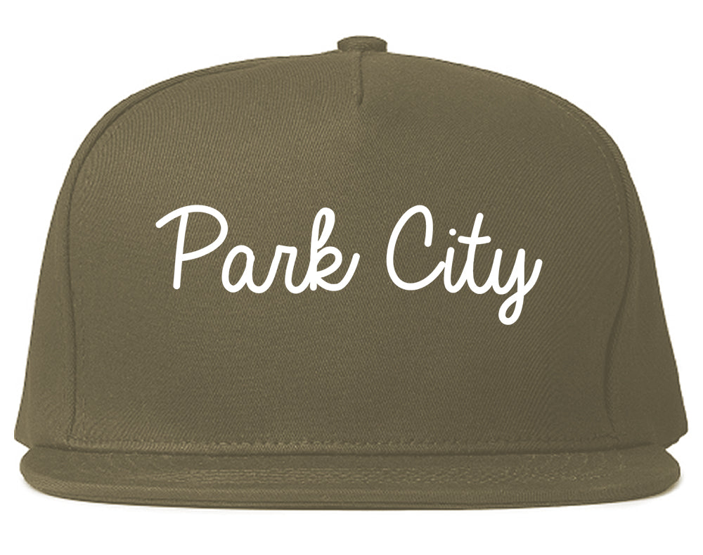 Park City Kansas KS Script Mens Snapback Hat Grey