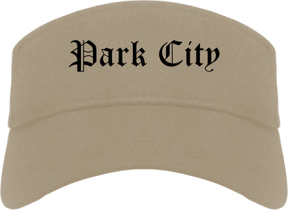 Park City Kansas KS Old English Mens Visor Cap Hat Khaki