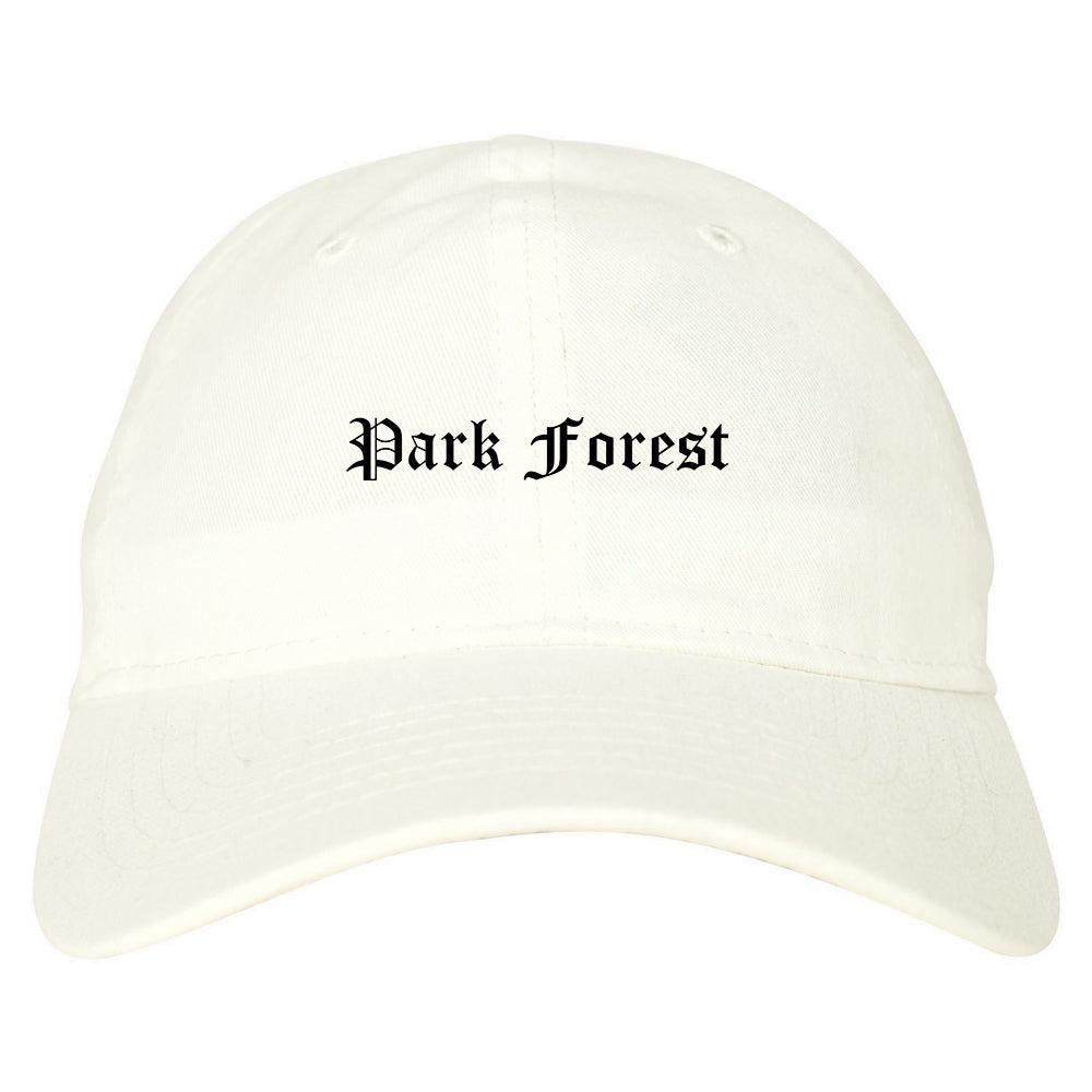 Park Forest Illinois IL Old English Mens Dad Hat Baseball Cap White