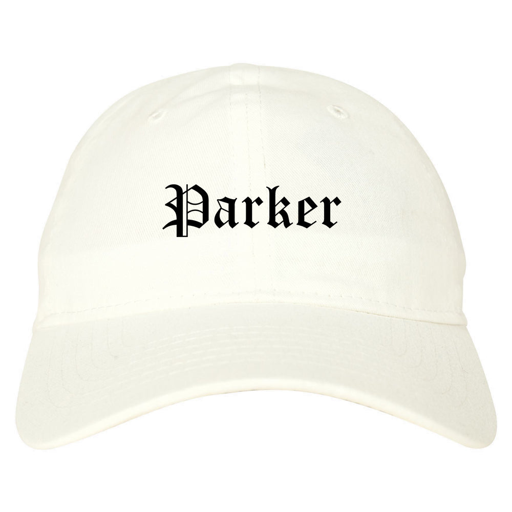 Parker Colorado CO Old English Mens Dad Hat Baseball Cap White