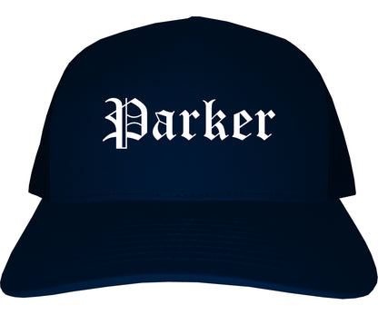 Parker Colorado CO Old English Mens Trucker Hat Cap Navy Blue