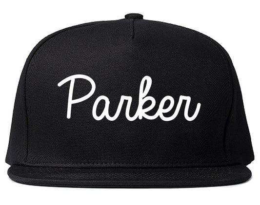 Parker Colorado CO Script Mens Snapback Hat Black