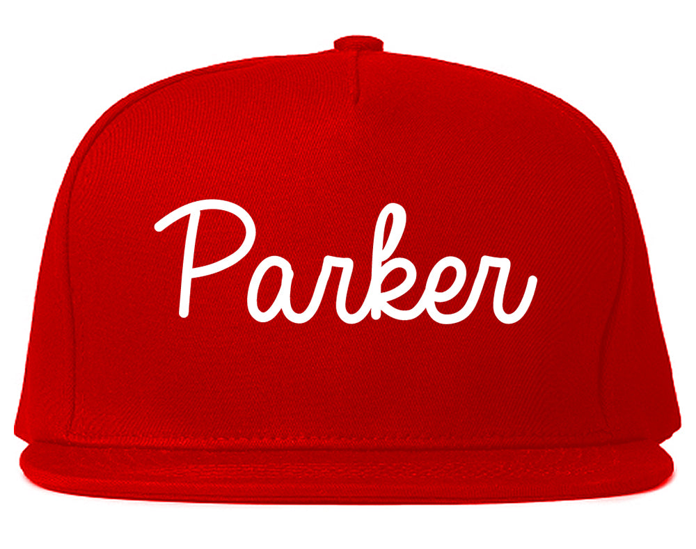 Parker Colorado CO Script Mens Snapback Hat Red