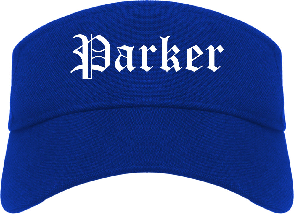 Parker Colorado CO Old English Mens Visor Cap Hat Royal Blue
