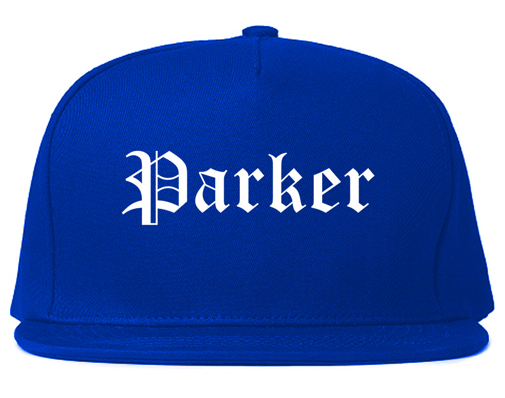 Parker Florida FL Old English Mens Snapback Hat Royal Blue