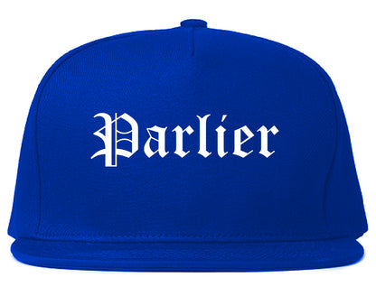 Parlier California CA Old English Mens Snapback Hat Royal Blue