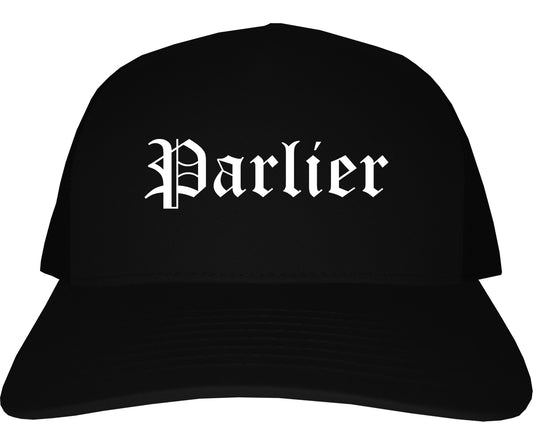 Parlier California CA Old English Mens Trucker Hat Cap Black