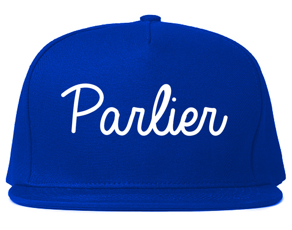Parlier California CA Script Mens Snapback Hat Royal Blue