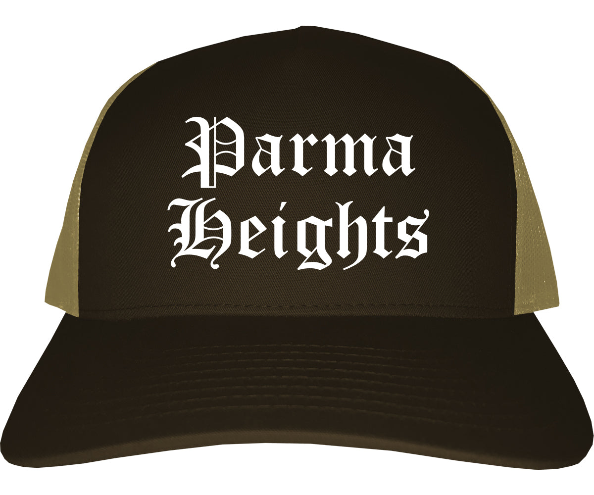 Parma Heights Ohio OH Old English Mens Trucker Hat Cap Brown