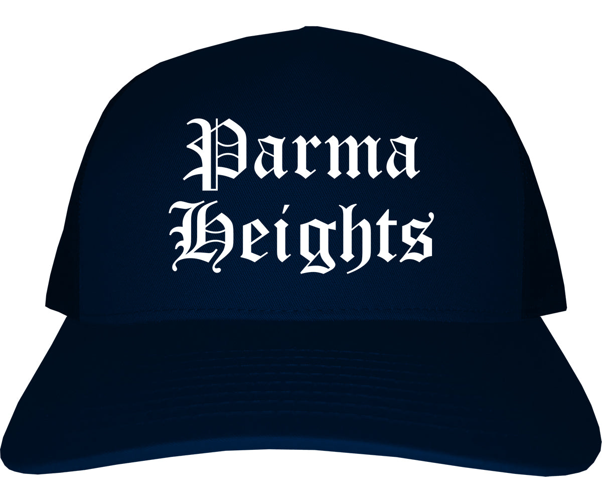 Parma Heights Ohio OH Old English Mens Trucker Hat Cap Navy Blue