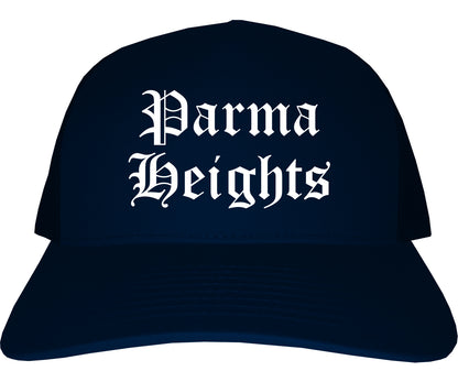 Parma Heights Ohio OH Old English Mens Trucker Hat Cap Navy Blue