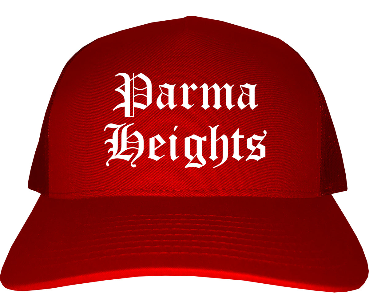 Parma Heights Ohio OH Old English Mens Trucker Hat Cap Red