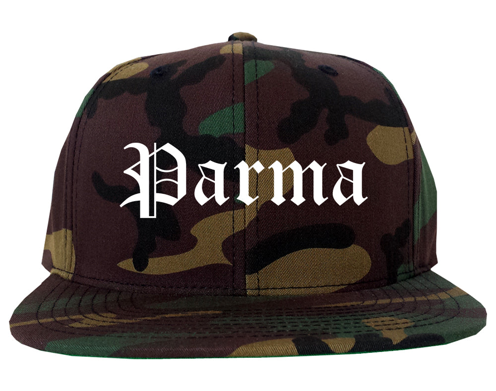 Parma Ohio OH Old English Mens Snapback Hat Army Camo