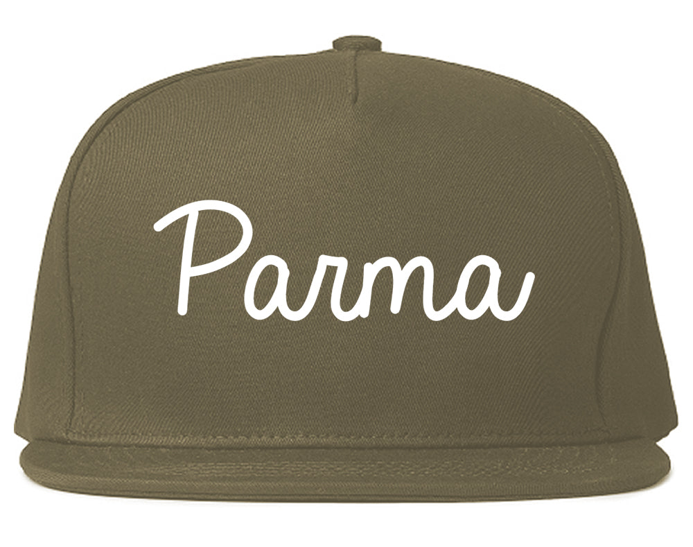Parma Ohio OH Script Mens Snapback Hat Grey