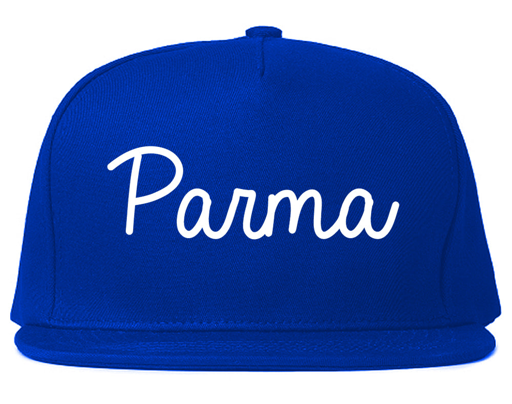 Parma Ohio OH Script Mens Snapback Hat Royal Blue
