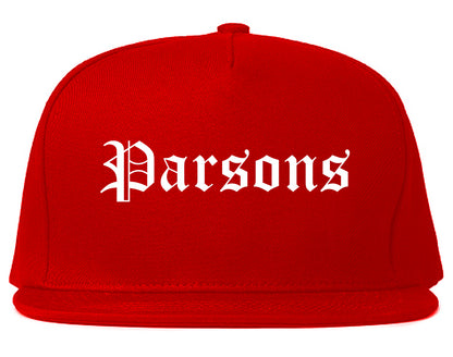 Parsons Kansas KS Old English Mens Snapback Hat Red