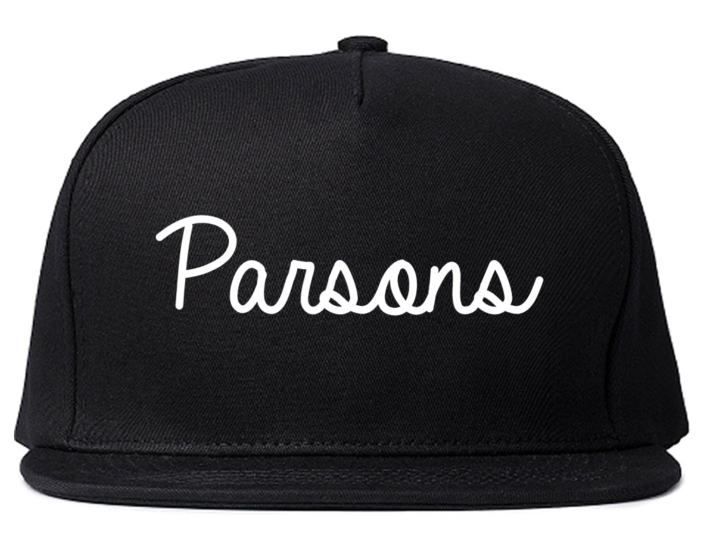 Parsons Kansas KS Script Mens Snapback Hat Black