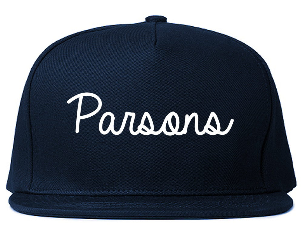Parsons Kansas KS Script Mens Snapback Hat Navy Blue