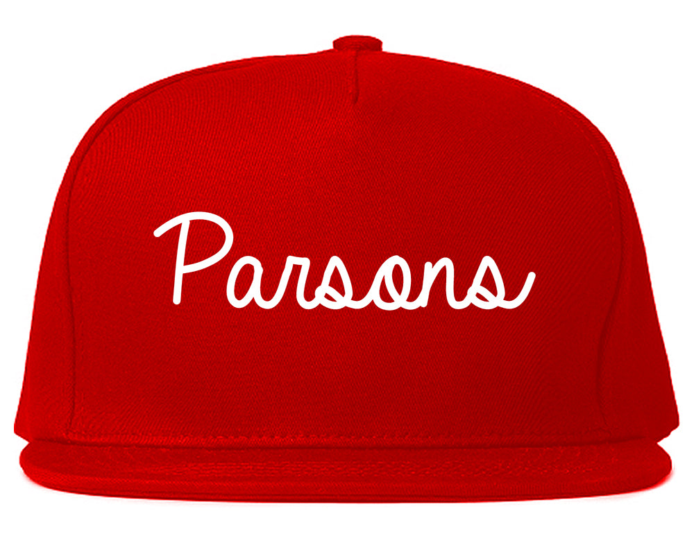 Parsons Kansas KS Script Mens Snapback Hat Red
