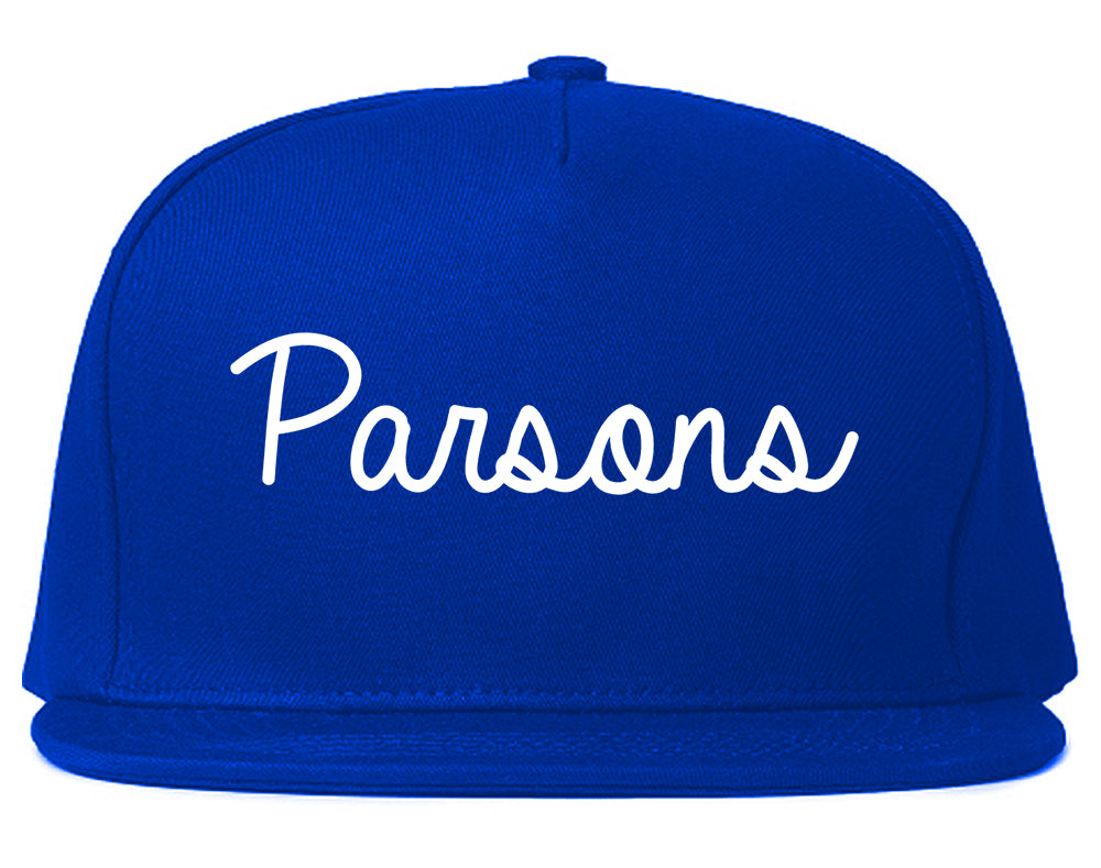 Parsons Kansas KS Script Mens Snapback Hat Royal Blue