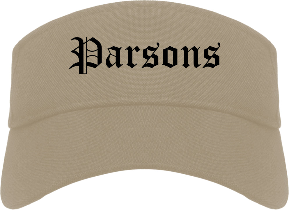 Parsons Kansas KS Old English Mens Visor Cap Hat Khaki