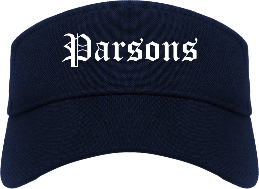 Parsons Kansas KS Old English Mens Visor Cap Hat Navy Blue