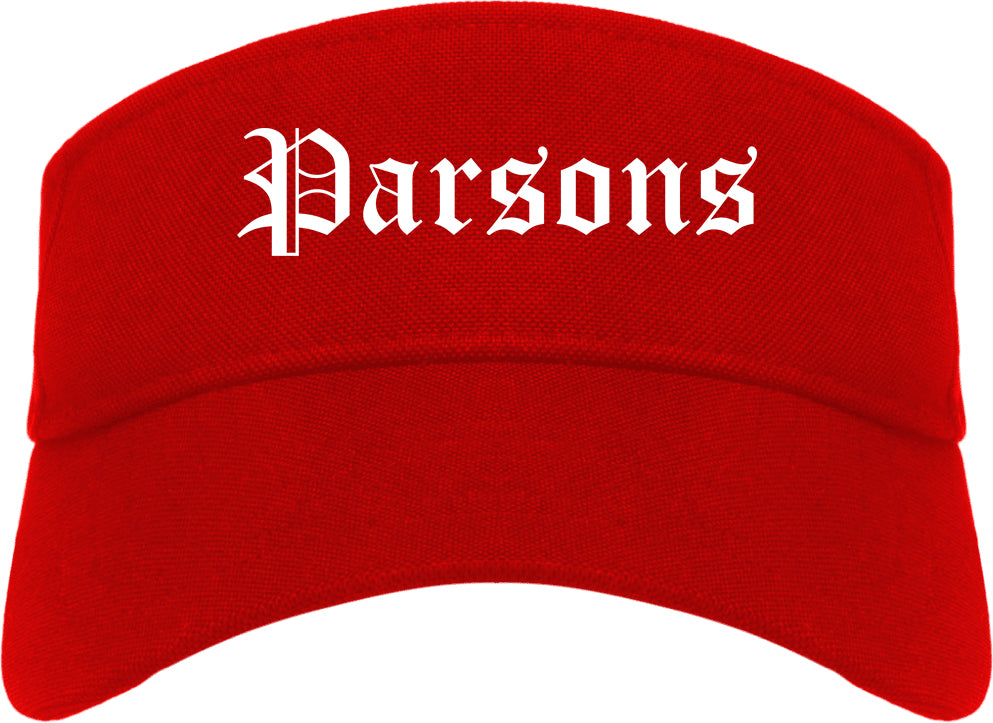 Parsons Kansas KS Old English Mens Visor Cap Hat Red