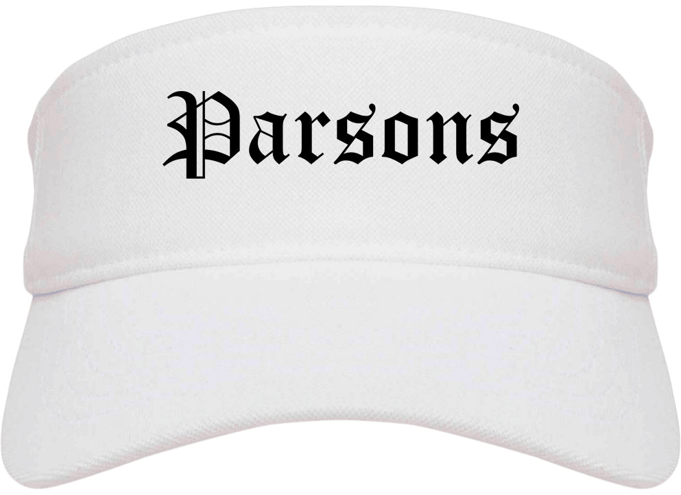 Parsons Kansas KS Old English Mens Visor Cap Hat White