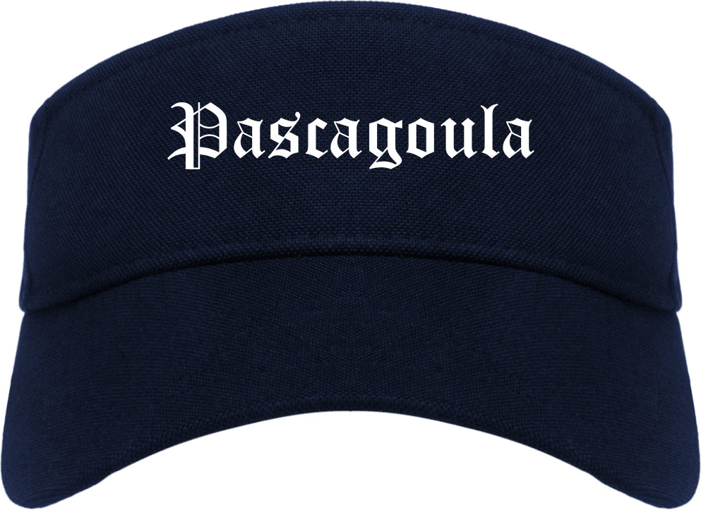 Pascagoula Mississippi MS Old English Mens Visor Cap Hat Navy Blue