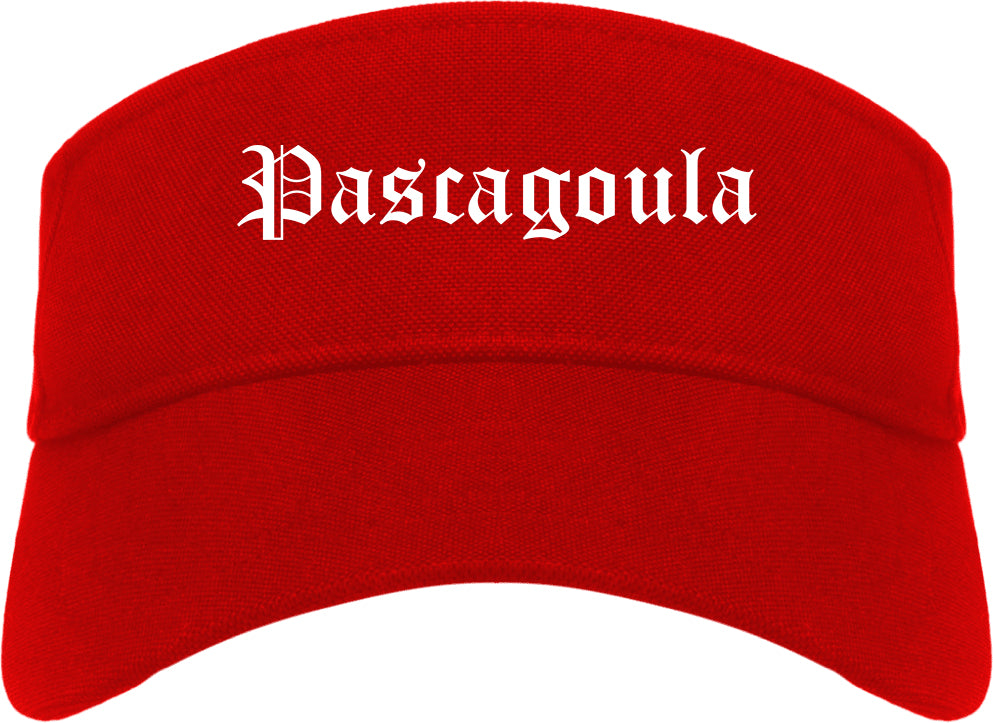 Pascagoula Mississippi MS Old English Mens Visor Cap Hat Red