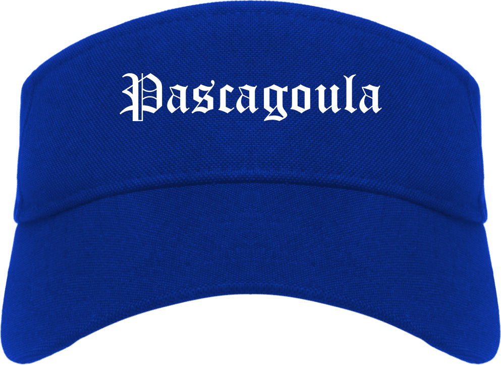 Pascagoula Mississippi MS Old English Mens Visor Cap Hat Royal Blue