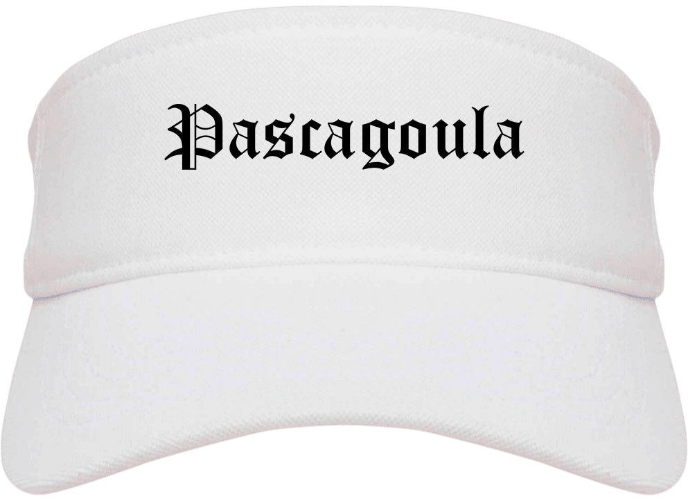 Pascagoula Mississippi MS Old English Mens Visor Cap Hat White