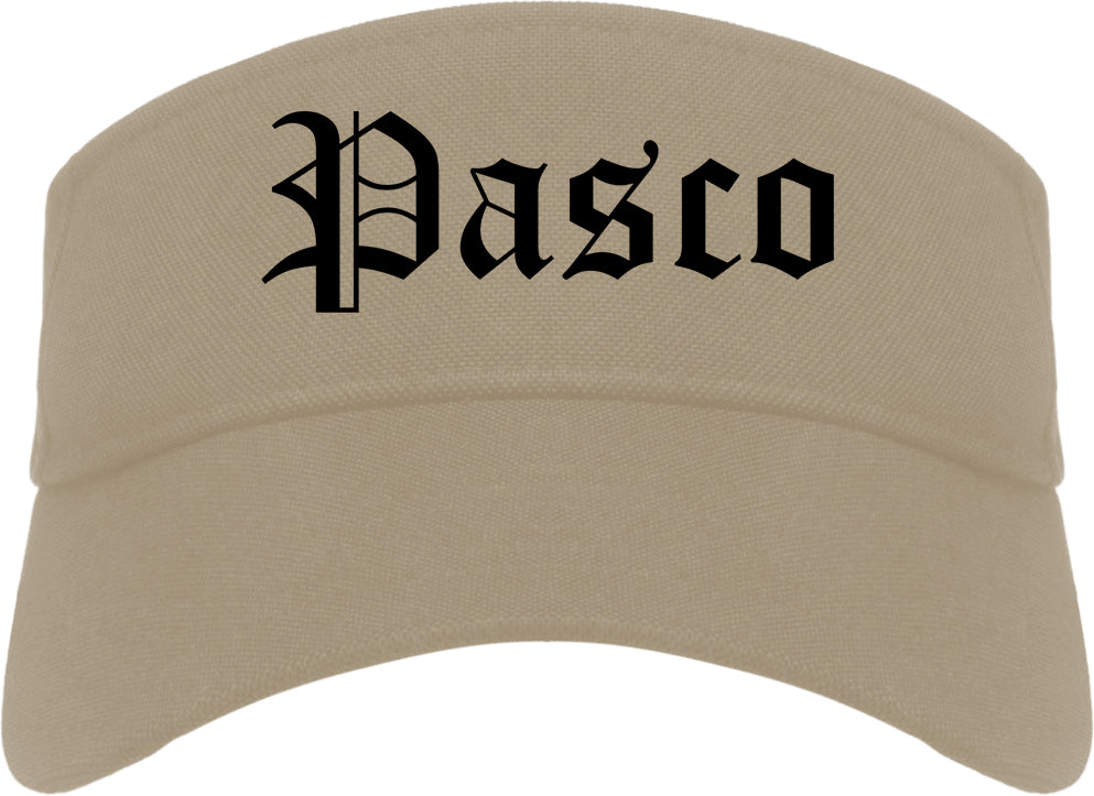 Pasco Washington WA Old English Mens Visor Cap Hat Khaki