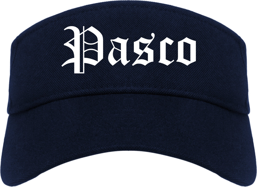 Pasco Washington WA Old English Mens Visor Cap Hat Navy Blue