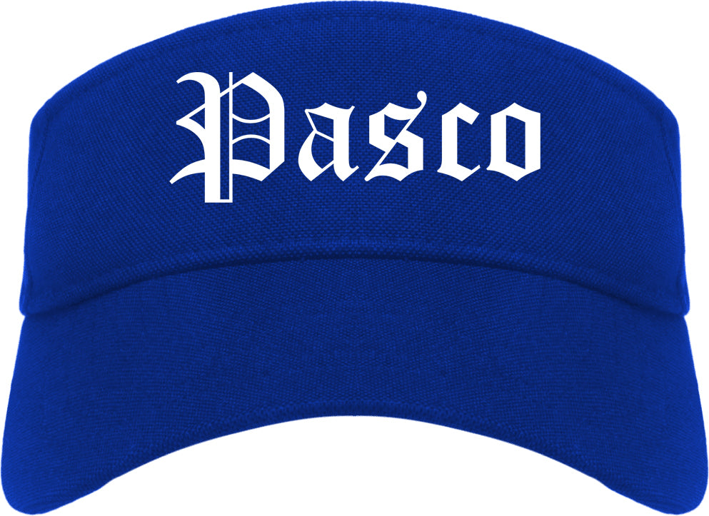 Pasco Washington WA Old English Mens Visor Cap Hat Royal Blue