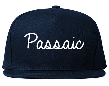 Passaic New Jersey NJ Script Mens Snapback Hat Navy Blue