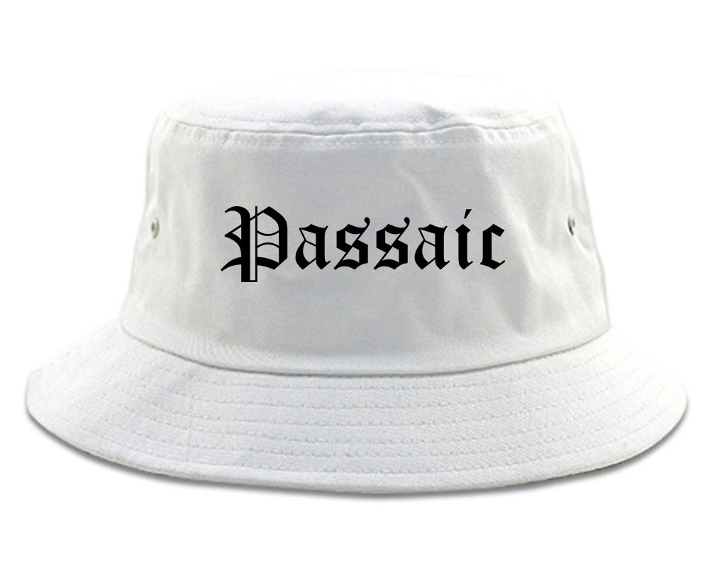 Passaic New Jersey NJ Old English Mens Bucket Hat White