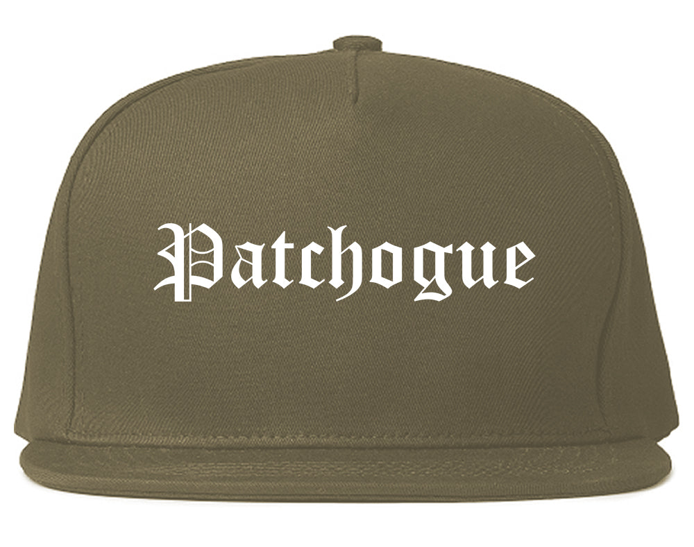 Patchogue New York NY Old English Mens Snapback Hat Grey