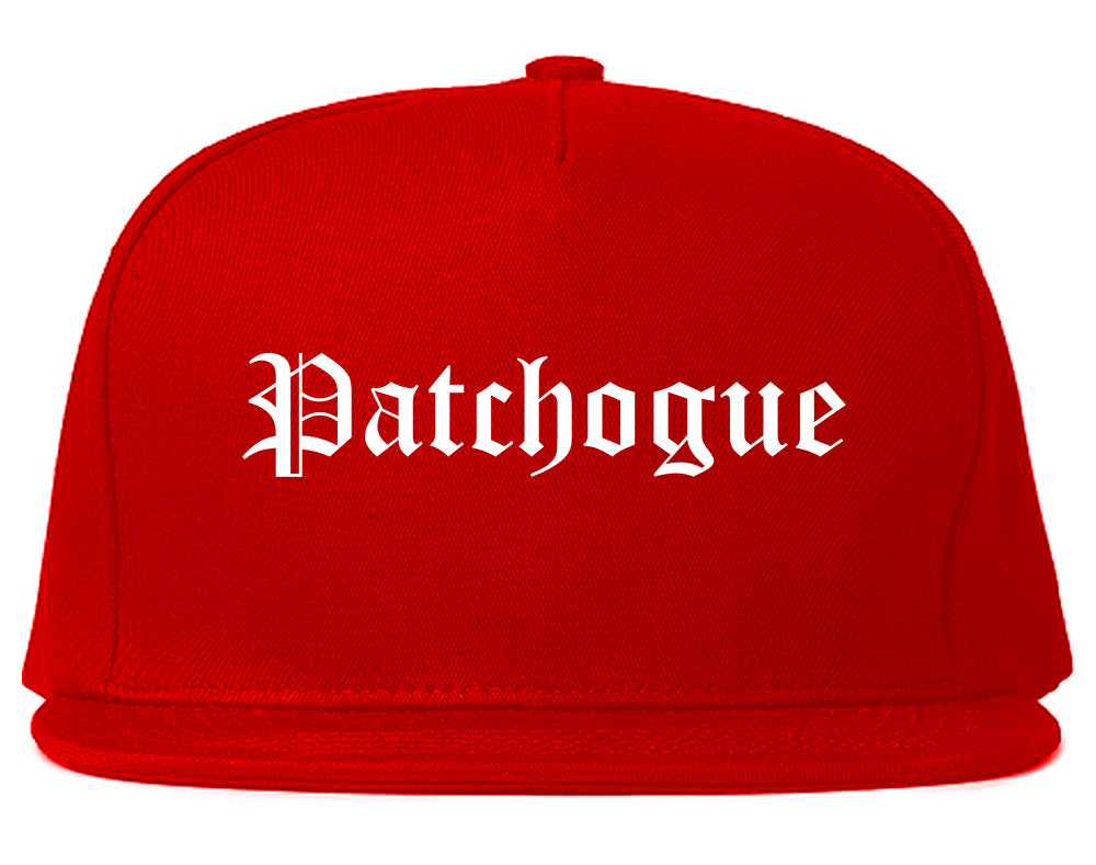 Patchogue New York NY Old English Mens Snapback Hat Red