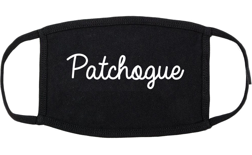 Patchogue New York NY Script Cotton Face Mask Black