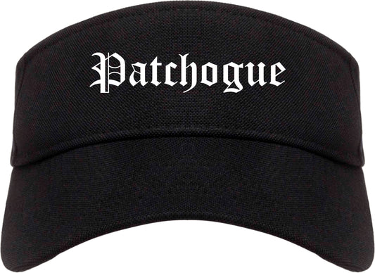 Patchogue New York NY Old English Mens Visor Cap Hat Black