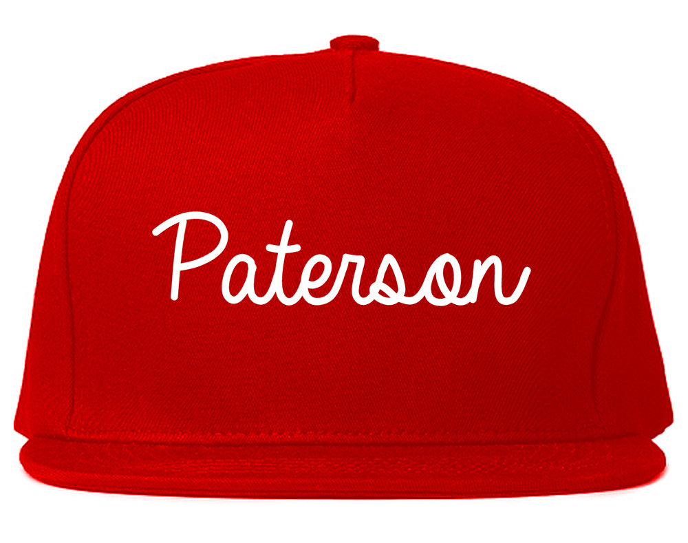 Paterson New Jersey NJ Script Mens Snapback Hat Red